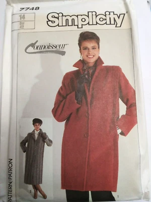 Coat Loose Lined 14 Simplicity 7748 Sewing Pattern UC VTG 80s Connoisseur Long - Image 1 of 4