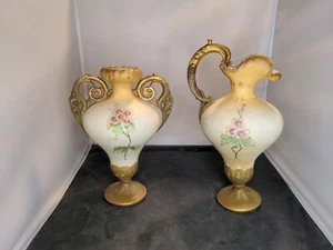 Matching Antique Turn Teplitz Bohemia Hand Painted Floral Vase & Pitcher  - Picture 1 of 24