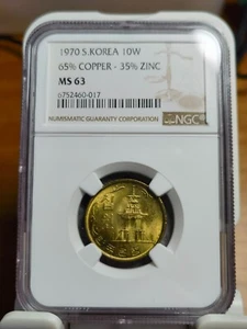 South Korea 10Won 1970 NGC MS63 coin UNC brass - Picture 1 of 6