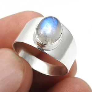 Rainbow Moonstone Stone 925 Solid Silver Statement Cocktail Crown Chakra Ring - Imagen 1 de 9