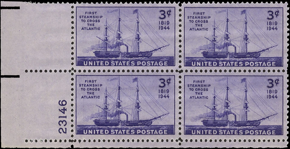 Scott # 925 - US Plate Block Of 4 - Steamship 3 c Violet - **MNH**- 1944 - Image 1 of 1