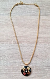 VINTAGE BLISS SCHWARZ VERGOLDET FLORALES MUSTER STRASS HALSKETTE VERPACKT O707 - Bild 1 von 5