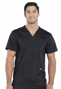 Scrubs Cherokee Workwear Revolution Men V Neck Top WW670 BLK Black Free Shipping - Picture 1 of 5
