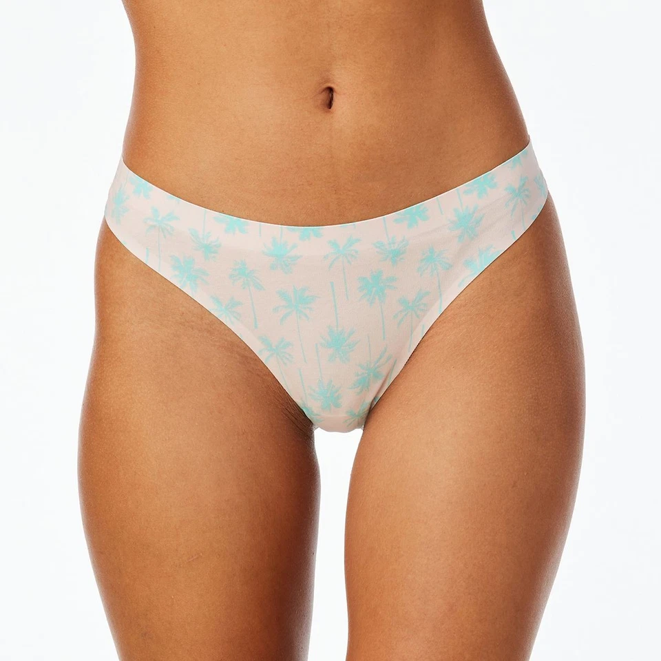 So Cotton Thong Panties Size M Pink With Blue Palm Trees