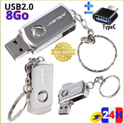 Clé USB2.0 Metal 8GO à rabat sur molette-LECTEUR flash Drive solo ou+Adapt typeC - Photo 1/4