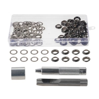 100 Sets Grommets Eyelets 10mm Eyelet Punch Die Tool w Compartment Box 4 Color - Image 1 of 4
