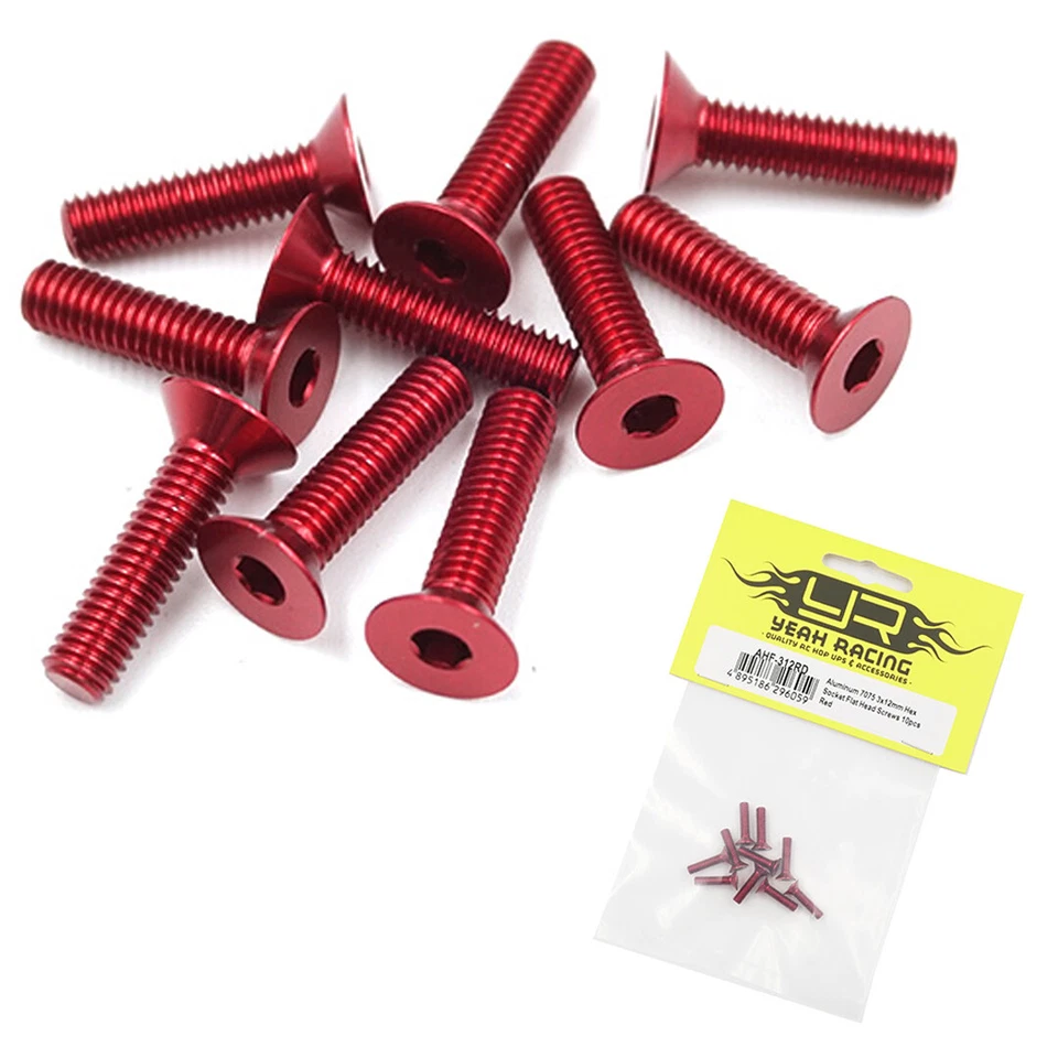 Parafusos de cabeça chata soquete sextavado Yeah Racing alumínio 7075 3x12mm (10 peças) vermelho - Imagem 1 de 1