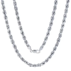 14K White Gold Mens 5mm Italian Diamond Cut Rope Chain Link Pendant Necklace 22" - Picture 1 of 10
