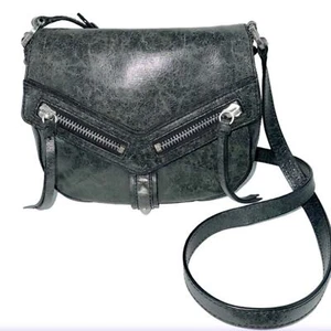 Botkier Trigger Black/Charcoal Leather Saddle Bag City Moto - Picture 1 of 14