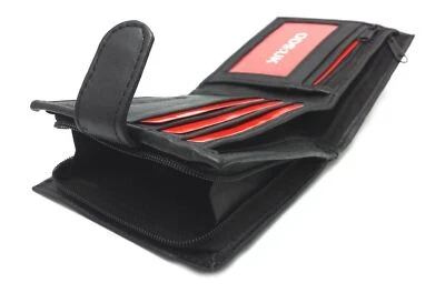 MENS GENUINE REAL SOFT LEATHER WALLET With LARGE Zip Coin Pocket / Pouch Design