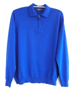 MÄRZ MÜNCHEN Herrenpullover reine Merinowolle Strickpolo Zipper blau L XL 52 54 - Bild 1 von 8