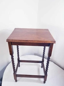 Vintage Antique Oak Barley Twist Leg Side End Hall Display Table - Picture 1 of 10
