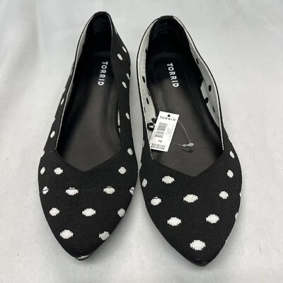 NUEVO Tórrido Negro/Blanco Lunares Punta Punto Ballet Planos Talla 10WW Foto 1 de 4