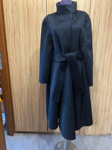 VALENTINO BLACK ANGORA BLEND MIDI LENGTH BELTED DRAPED COAT-14 UK - Picture 1 of 14