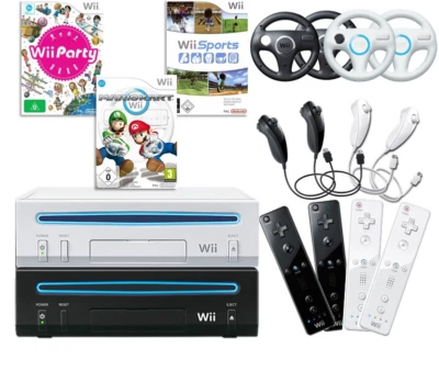 Nintendo Wii Konsole weiß schwarz Auswahl Spiele wie Mario Kart Party Controller - Bild 1 von 4