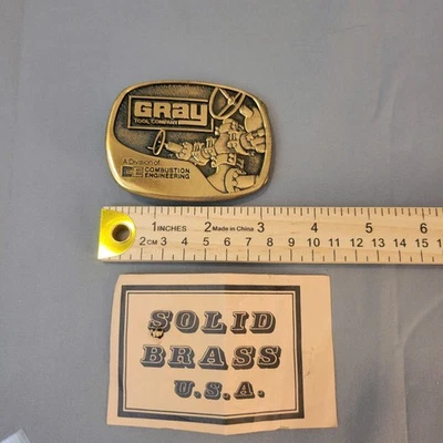 Hebilla de cinturón de colección Gray Tool Company 1978 latón macizo ingeniería de combustión BTS Foto 1 de 4