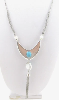 New Lucky Brand Reversible Pendant Y Tassel Necklace in Turquoise/White $49 - Image 1 of 4