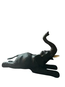 Vintage black Leather Elephant 15” Tall Statue  Elephant Lying Down Figurine - Picture 1 of 9