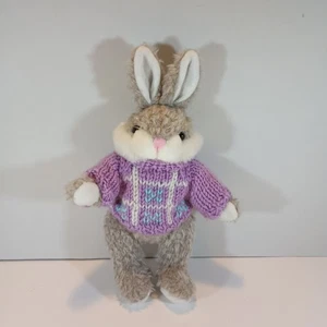 Chrisha Playful Plush Bunny Purple Knit Sweater Stuffed Animal 10" 1988 - Picture 1 of 10