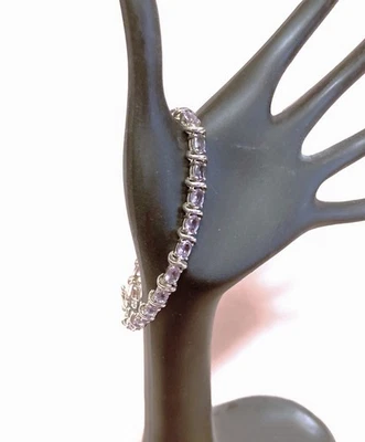 PLATA ESTERLINA 7,7 CTS AMATISTA TENIS BRAZALETE 7” DOBLE CIERRE DE PESTILLO DE SEGURIDAD Foto 1 de 4