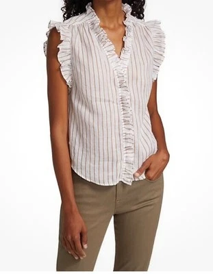 ОПРАВА Lauren с оборками в полоску Рами блузка кафе мульти полоски размер маленький $398. - Изображение 1 из 4