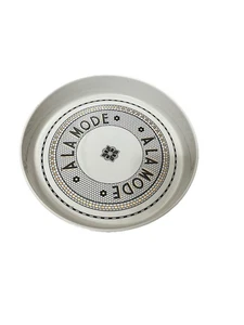 ANTHROPOLOGIE Bistro Tile A LA MODE Round Serving Tray Pie Dish Black Gold Deco - Picture 1 of 4