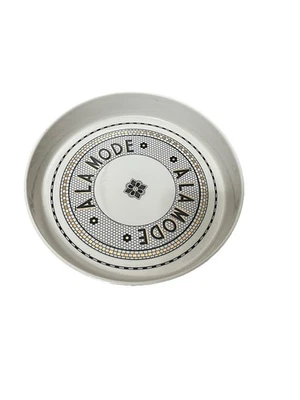 ANTHROPOLOGIE Bistro Tile A LA MODE Round Serving Tray Pie Dish Black Gold Deco - Image 1 of 4