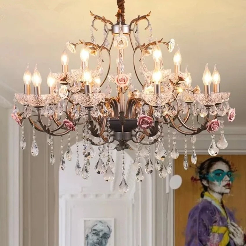 Lámpara colgante colgante romántica de cristal con flor de rosa para el hogar Foto 1 de 4