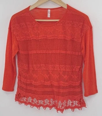 Xhilaration Women's Lace Orange/Red Lace Front Blouse Size M Boho Preppy - Image 1 of 4