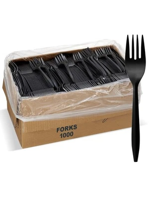 1 000 Plastic Disposable Forks Bulk Black Medium Weight Disposable Forks - Image 1 of 4