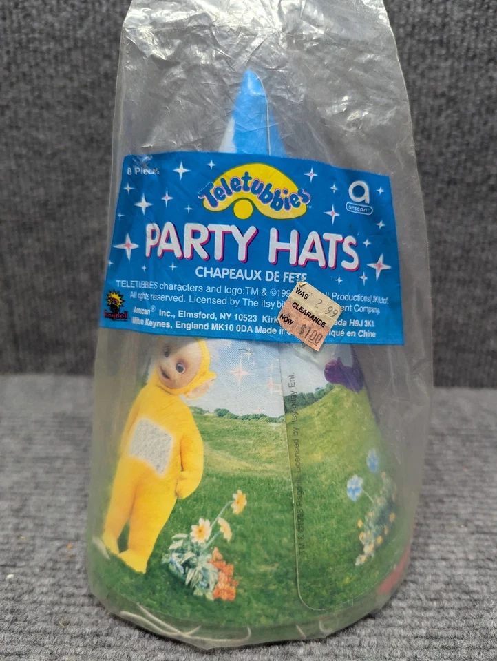 8 Vintage Teletubbies Birthday Party Hats 1998 New Old Stock - image 1 of 4