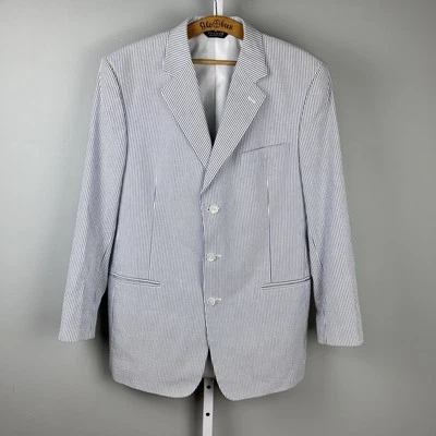 Jos. A. Bank Seersucker Mitchell Blazer Jacket 43L Blue White Stripe 100% Cotton - Image 1 of 4