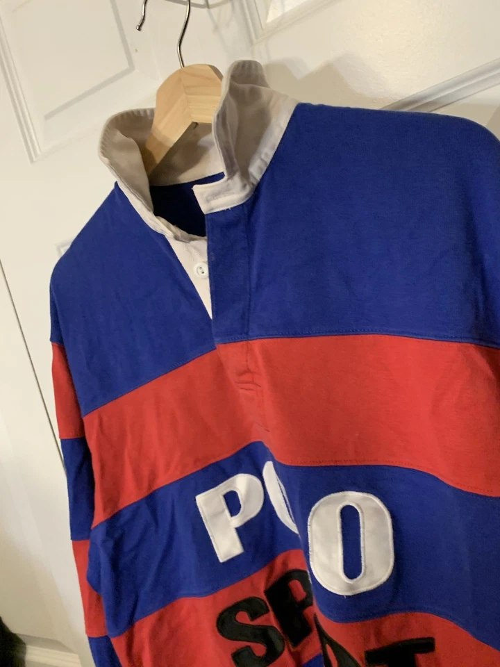 Vintage 90’s Ralph Lauren Polo Sport Spellout Striped Rugby Shirt Men’s XL - Image 1 of 4