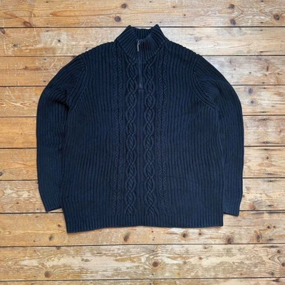 Vintage Y2K Women's Lands' End Heavyweight Quarter Zip Cable Knit Jumper XL - Image 1 of 4