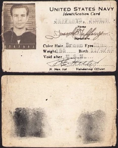 United States Navy Identification Card VTG WWII Era Fingerprints Joseph Jefferys - Picture 1 of 3
