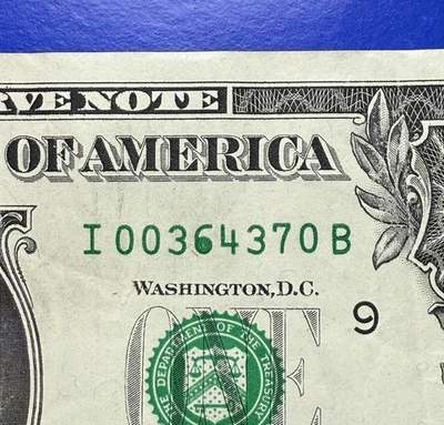 1$ 2021 One Dollar Bill Ink Error Heavy Over Inked Serial Number Currency Error - Image 1 of 3