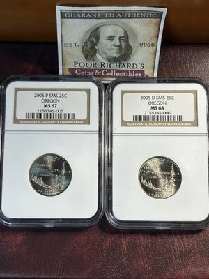 Oregon 2 Coin NGC SMS Set 2005P MS67 & 2005D MS68 Scarce in Condition! CQ06 - Image 1 of 4