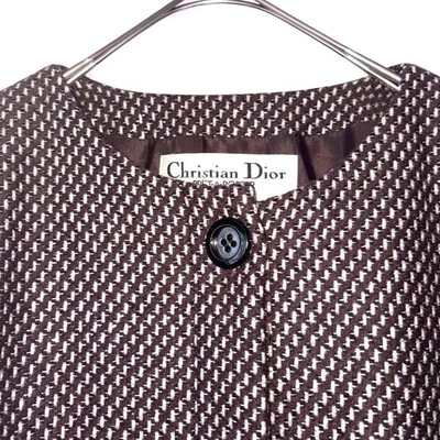 USED CHRISTIAN DIOR NO-COLLAR GLITTER WOOL TWEED JACKET GOOD - Image 1 of 4