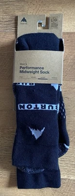 Burton Mens Performance Mid Weight Socks Sz L Black Logo Merino Wool Blend NWT - Image 1 of 4