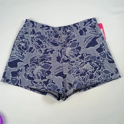 Pantalones Cortos Exhilaration Azul Floral Algodón Cintura Elástica Para Mujer Talla Pequeña Foto 1 de 4