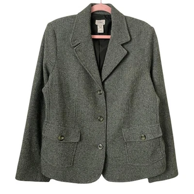 LL Bean Blazer Womens XL Green Herringbone Wool Silk Preppy Academia Jacket - Image 1 of 4
