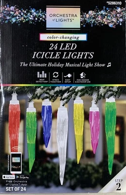 Orchestra of Light 24 LED Icicle Lights Color Changing Christmas NEW - Image 1 of 3