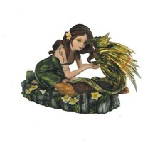 6.25 Inch Wide Kneeling Fairy and Dragon Mythical Figurine Statue Figure