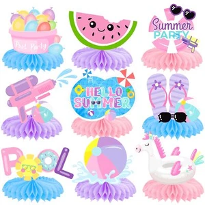 11pcs Summer Pool Party Honeycomb Centerpieces Hello Summer Party Centerpiece... - Picture 1 of 8