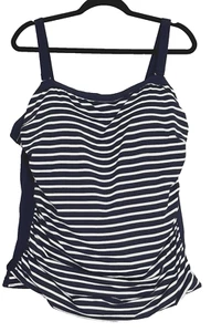 Lands End Tankini Gr. 24 W Plus Form Cup Top Navy Blau Weiß Streifen Elasthan - Bild 1 von 10