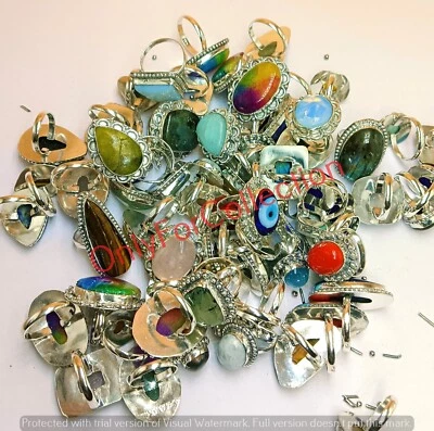 Lote de joias feitas à mão de anel folheado a prata esterlina 925 com pedras preciosas Prehnite & Mix - Imagem 1 de 3