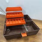 VTG Flambeau Adventurer 1726 Fishing Tackle Box Brown With Orange Trays Clean