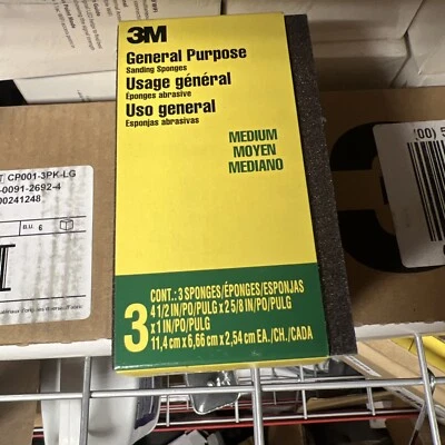 3M CP002-3PK-LG 2,5 pol. x 1 pol. x 4,5 pol. Esponja de lixa 80 grãos (pacote com 3 esponjas) - Imagem 1 de 4
