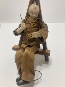 Chinesische Komposition Puppe Antik Drahtsockel Mann Kalligraphie Pinsel Poseable - Bild 1 von 20