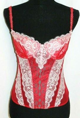 CORSET SOBRE BUSTO TANQUE 34B ROJO Y BLANCO ENCAJE ACOLCHADO GANCHO Y OJO CORREA ESPAGUETI Foto 1 de 4